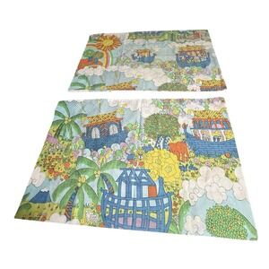 Vintage Noah's Ark Pillowcase 70s Rainbow Animals